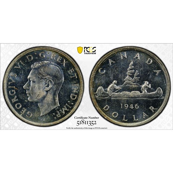 CANADA: George VI, 1937-1952, AR dollar, 1946, PCGS UNC details