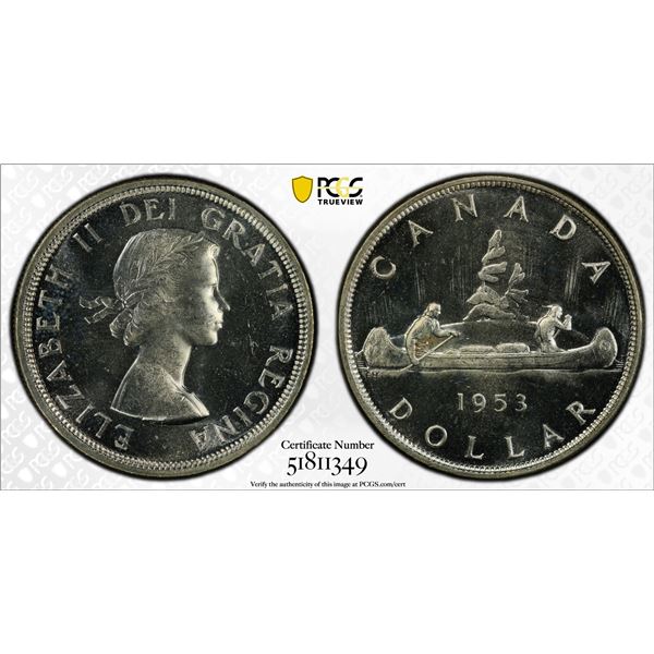 CANADA: Elizabeth II, 1952-2022, AR dollar, 1953, PCGS MS64