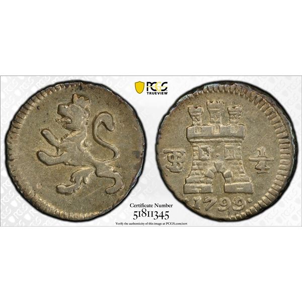 BOLIVIA: Carlos IV, 1788-1808, AR 1/4 real, 1799-PTS, PCGS AU55