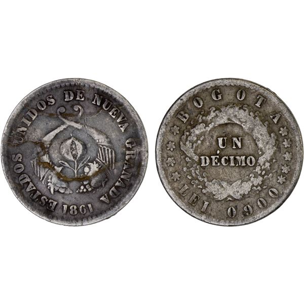 COLOMBIA: Republic, AR decimo, Bogota, 1861, VF