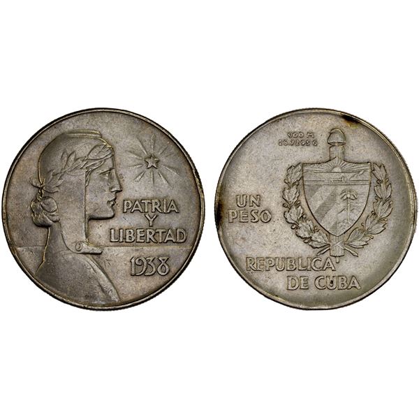 CUBA: Republic, AR peso, 1938, XF
