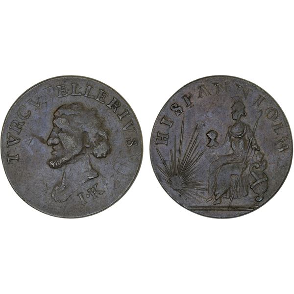 DOMINICAN REPUBLIC: AE 1/2 penny token, ND (1795-1808), VF