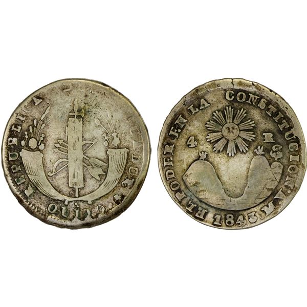 ECUADOR: Republic, AR 4 reales, 1843, Fine