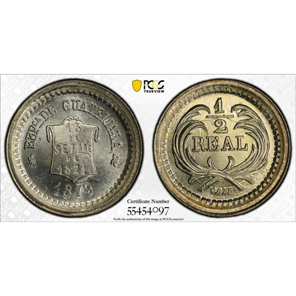 GUATEMALA: Republic, AR 1/2 real (7.40g), 1879, PCGS MS66