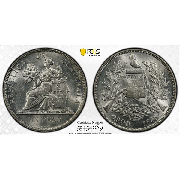 GUATEMALA: Republic, AR peso, 1895, PCGS MS62