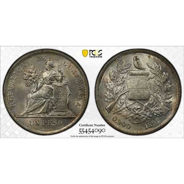 GUATEMALA: Republic, AR peso, 1896, PCGS UNC details