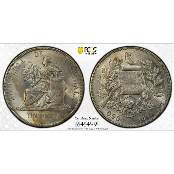 GUATEMALA: Republic, AR peso, 1897, PCGS MS63