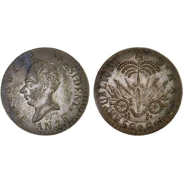 HAITI: First Republic, BI 50 centimes, An 25 (1828), AU