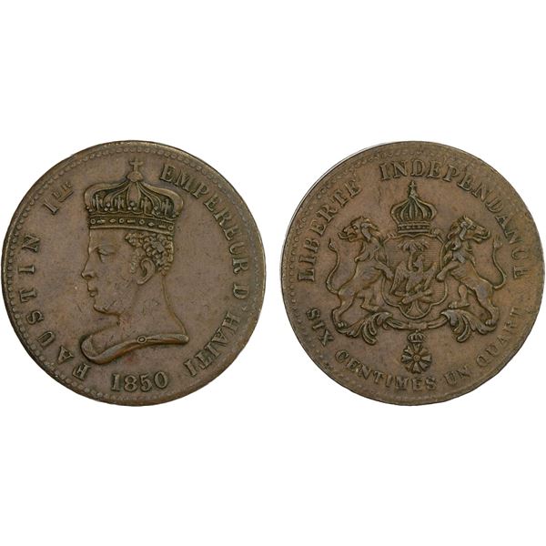 HAITI: Faustin I, 1849-1858, AE 6¼ centimes, XF