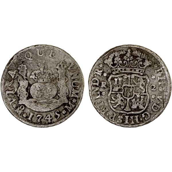 MEXICO: Felipe V, 1700-1746, AR 2 reales, 1745-Mo, F-VF
