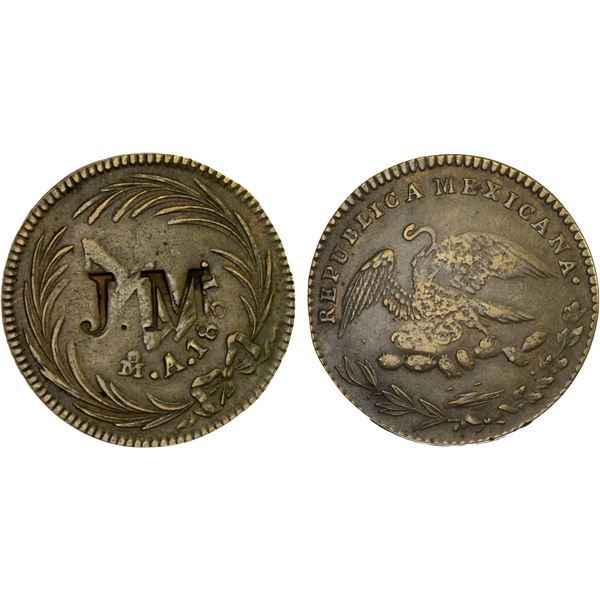 MEXICO: Republic, brass 1/4 real, 1831-Mo, XF