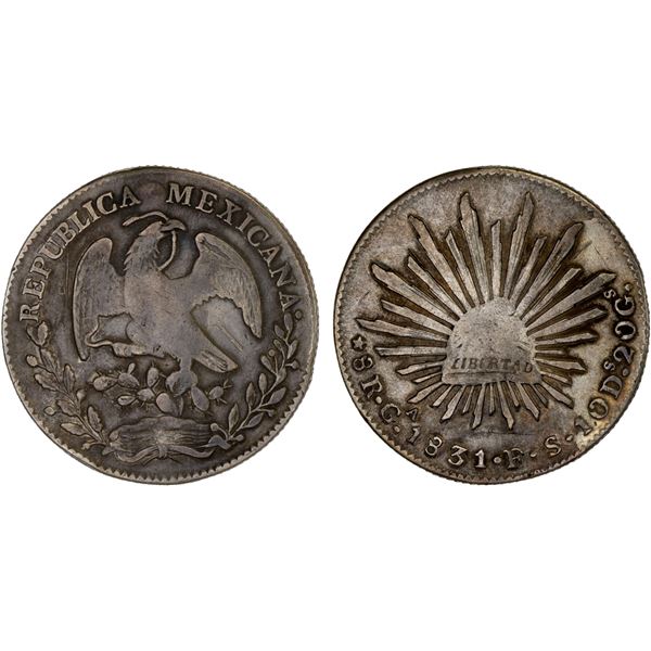 MEXICO: Republic, AR 8 reales (26.83g), 1831-Ga, F-VF