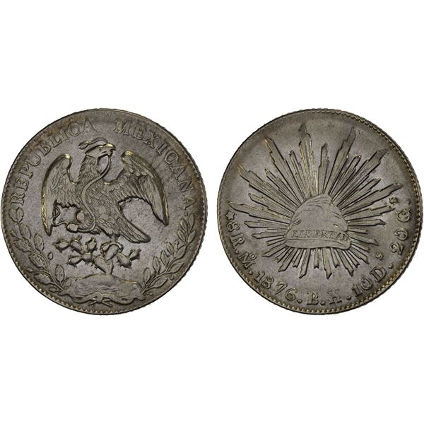 MEXICO: Republic, AR 8 reales (26.97g), 1876-Mo, VF-XF