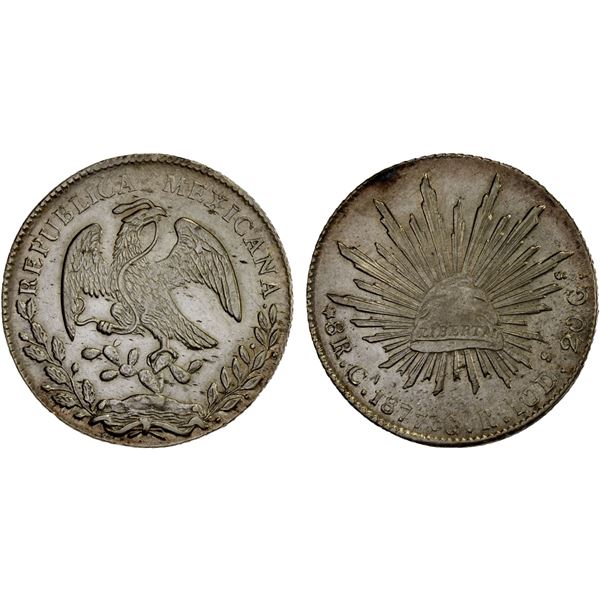MEXICO: Republic, AR 8 reales (26.83g), 1877-Ca, XF-AU