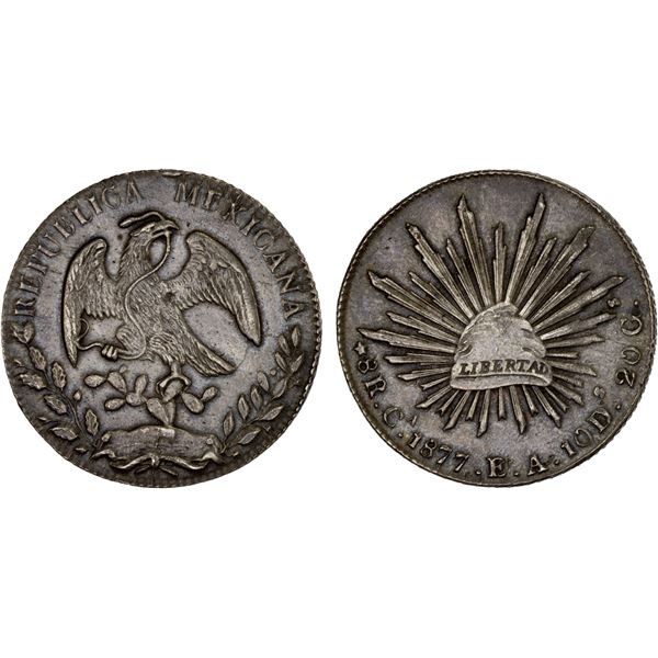 MEXICO: Republic, AR 8 reales (27.08g), 1877-Ca, XF