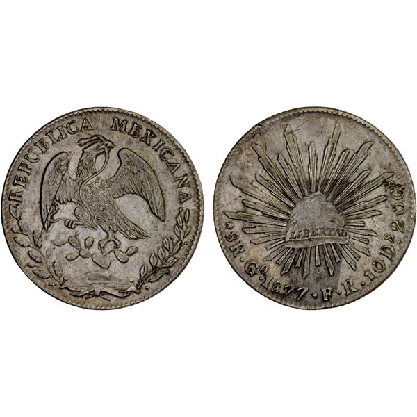 MEXICO: Republic, AR 8 reales (26.98g), 1877-Go, VF-XF