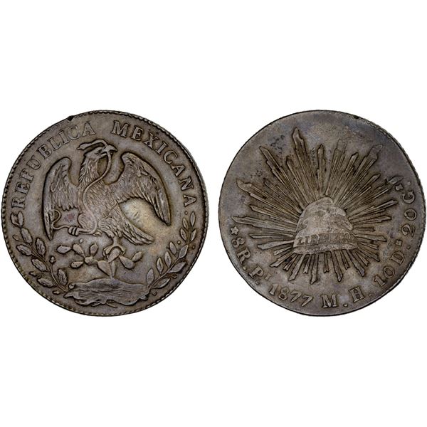 MEXICO: Republic, AR 8 reales (26.99g), 1877-Pi, XF