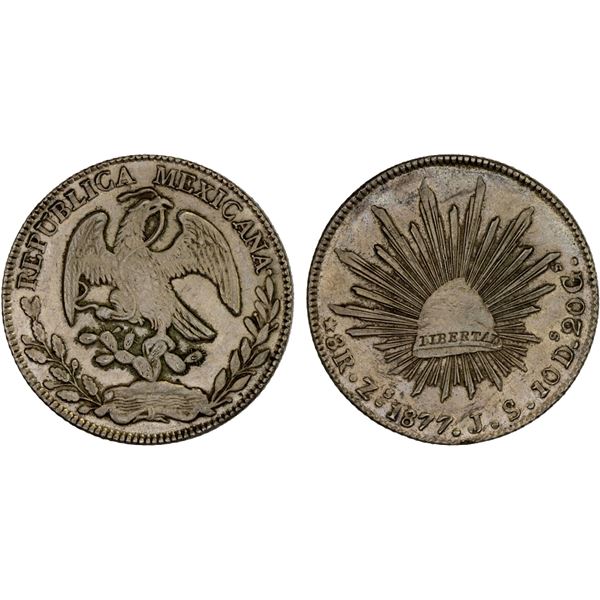 MEXICO: Republic, AR 8 reales (26.90g), 1877-Zs, XF