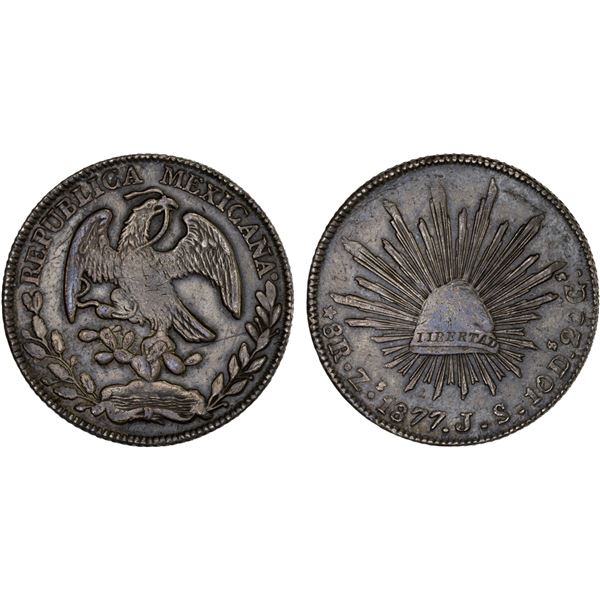 MEXICO: Republic, AR 8 reales (26.97g), 1877-Zs, XF