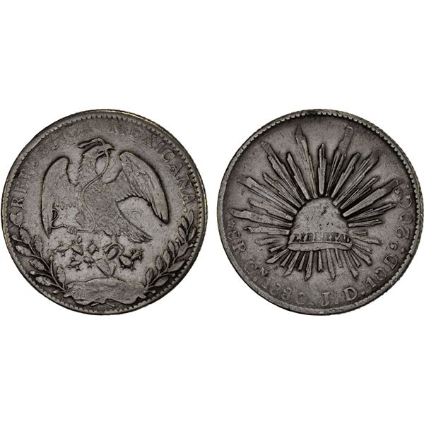 MEXICO: Republic, AR 8 reales (26.98g), 1880-Cn, F-VF