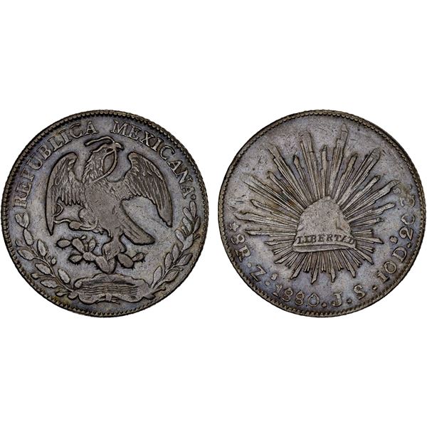 MEXICO: Republic, AR 8 reales (26.88g), 1880-Zs, VF-XF