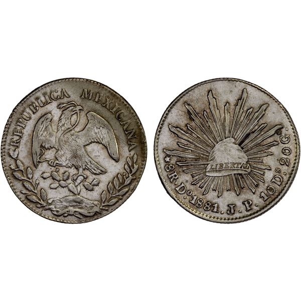 MEXICO: Republic, AR 8 reales (26.85g), 1881-Do, VF-XF