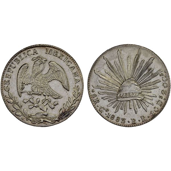MEXICO: Republic, AR 8 reales (27.10g), 1883-Go, XF-AU