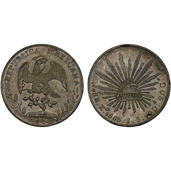 MEXICO: Republic, AR 8 reales (27.00g), 1883-Zs, Choice AU