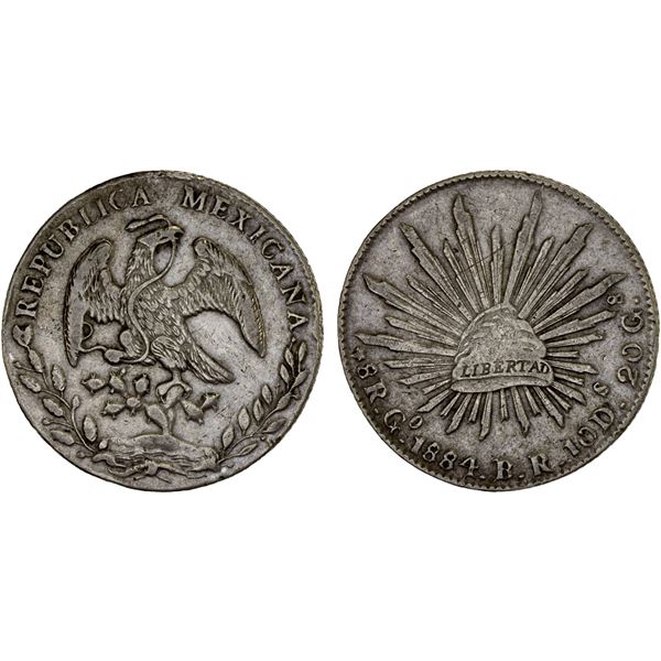 MEXICO: Republic, AR 8 reales (26.92g), 1884-Go, VF