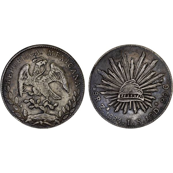 MEXICO: Republic, AR 8 reales (26.99g), 1884-Zs, VF