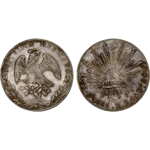 MEXICO: Republic, AR 8 reales (26.96g), 1885 (8/7)-Go, XF