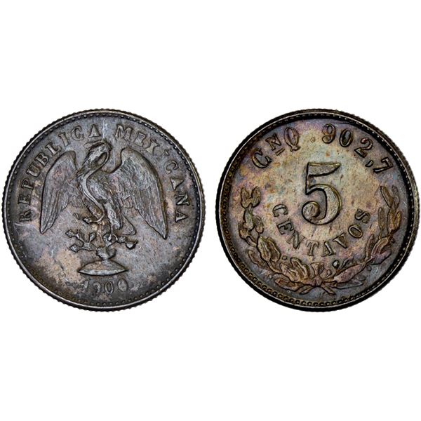 MEXICO: Republic, AR 5 centavos, 1900-Cn, Choice Unc