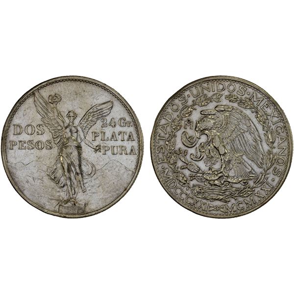 MEXICO: Estados Unidos, AR 2 pesos, 1921, XF