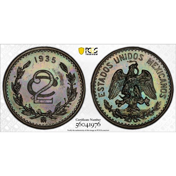 MEXICO: Estados Unidos, AE 2 centavos, 1935, PCGS MS65 BN