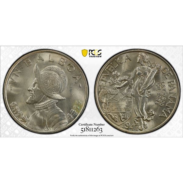 PANAMA: Republic, AR balboa, 1947, PCGS MS65