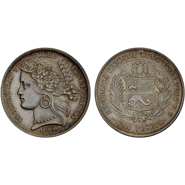 PERU: Republic, AR peseta, 1880-B, Unc
