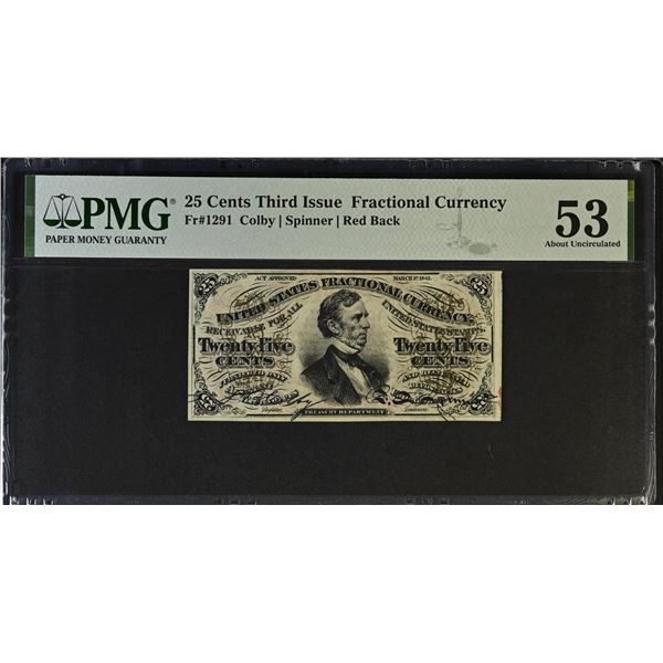 UNITED STATES: 25 cents, 3.3.1863, PMG graded AU53