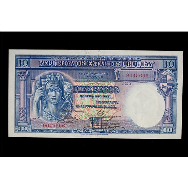 URUGUAY: Republic, 10 pesos, L. 1935, Choice AU