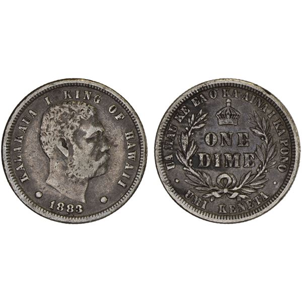 HAWAII: Kalakaua, 1874-1891, AR dime (10 cents), 1883, F-VF