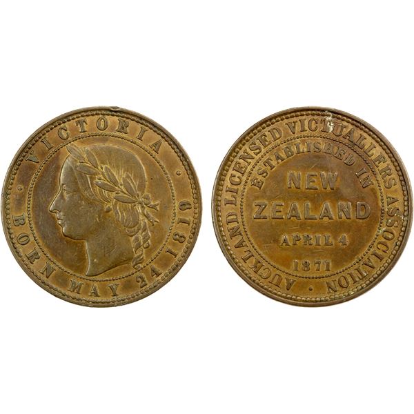 NEW ZEALAND: AE penny token, 1871, XF