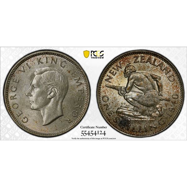 NEW ZEALAND: George VI, 1936-1952, AR shilling, 1940, PCGS MS64
