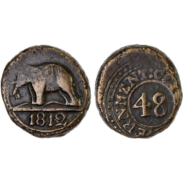 CEYLON: British: George III, 1760-1820, AE 1/48 rixdollar (8.82g), 1812, F-VF