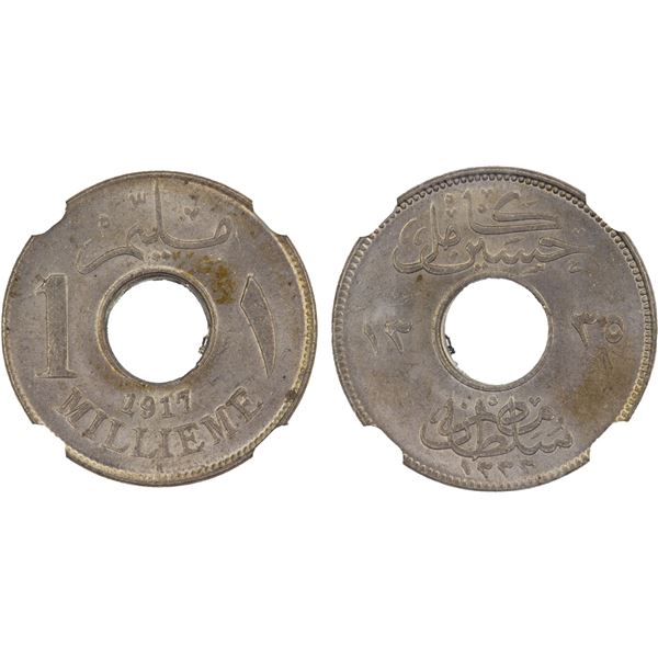 EGYPT: Hussein Kamil, 1914-1917, 1 millieme, 1917-H/AH1335, NGC MS63