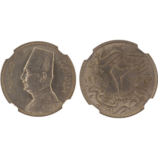 EGYPT: Fuad I, King, 1922-1936, 2 milliemes, 1929-BP/AH1348, NGC MS64