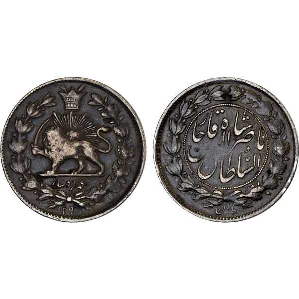IRAN: Nasir al-Din Shah, 1848-1896, AR 1000 dinars, Tehran, AH129x, VF