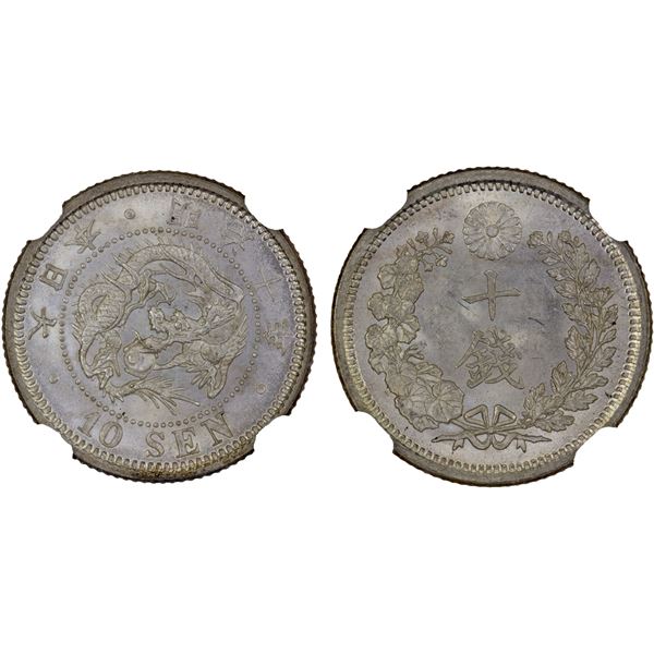 JAPAN: Meiji, 1868-1912, AR 10 sen, year 10 (1877), NGC MS65