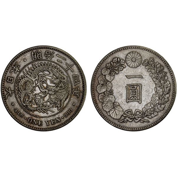 JAPAN: Meiji, 1867-1912, AR yen, year 24 (1891), VF-XF