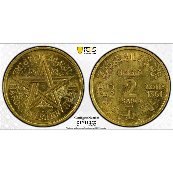 MOROCCO: Mohammed V, 1927-1953, 1927-1953, 1942/AH1361, PCGS Specimen 64