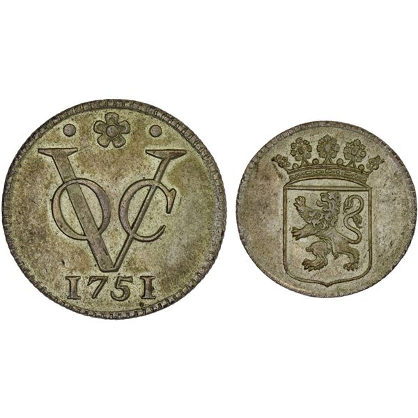 NETHERLANDS EAST INDIES: Holland, AR duit, 1751, Choice XF