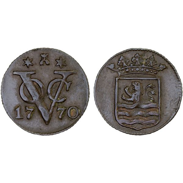 NETHERLANDS EAST INDIES: Zeeland, AE 1/2 duit, 1770, XF
